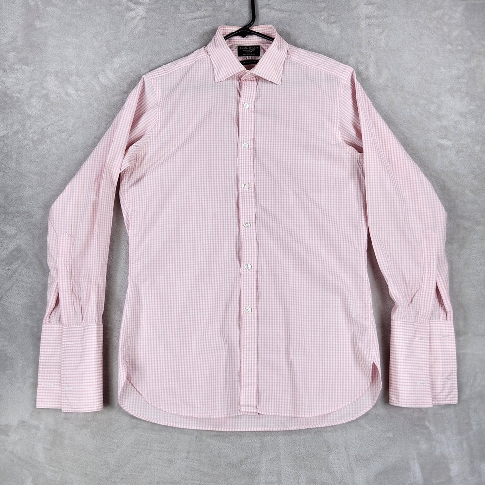 Emma Willis Shirt Mens 15.5 39 Pink Gingham Swiss Cotton Slim Fit Dress LS